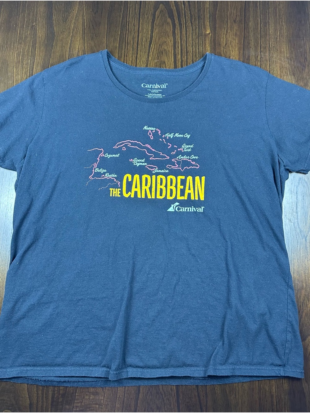 Carnival Cruise Line T-Shirt Womens 2XL Black Cotton Caribbean Map Graphic Tee